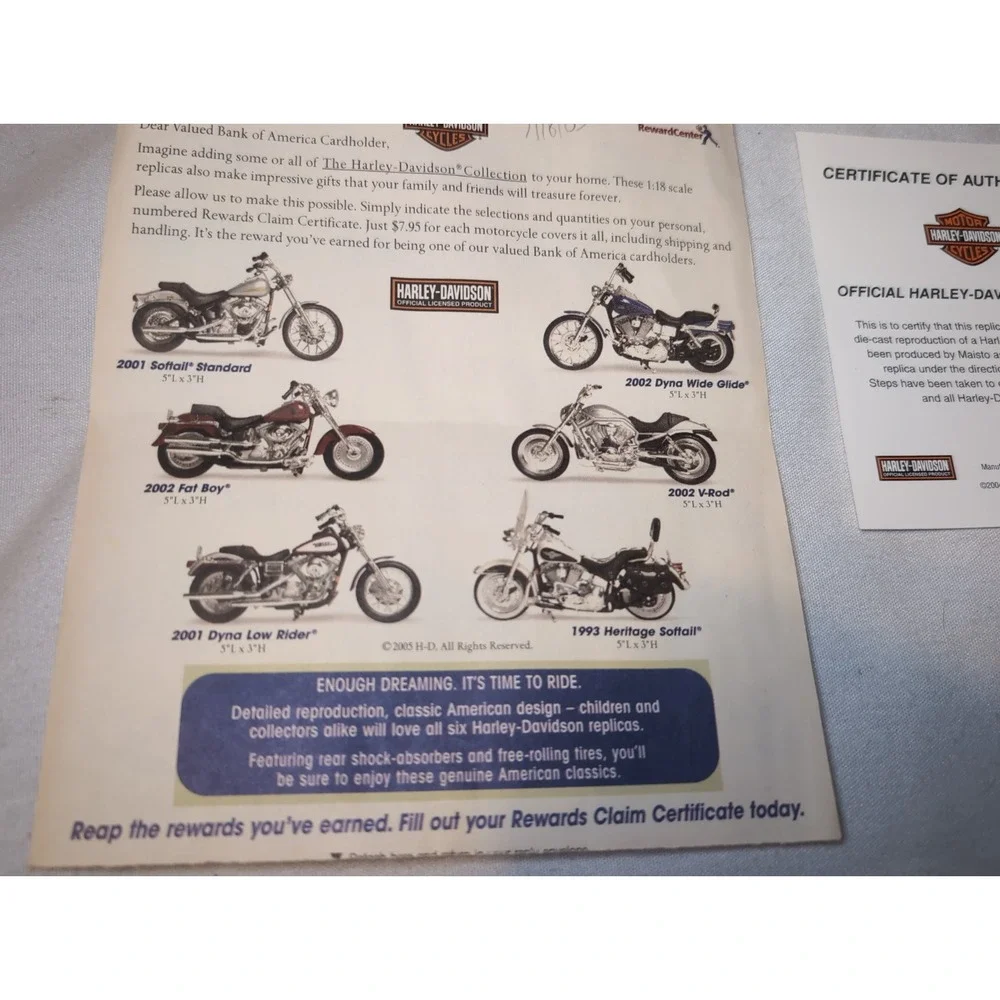 6x NIB 2005 1:18 Scale Harley-Davidson Motorcycle Collection Bank Of America